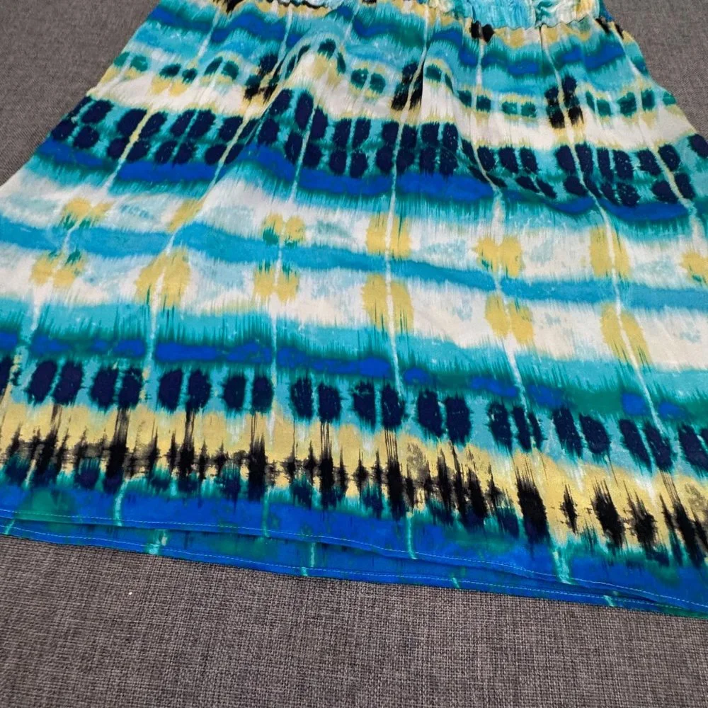 Banana Republic Silk Skirt Pullover Elastic Waist Sz 14 Yellow Blue White Pocket